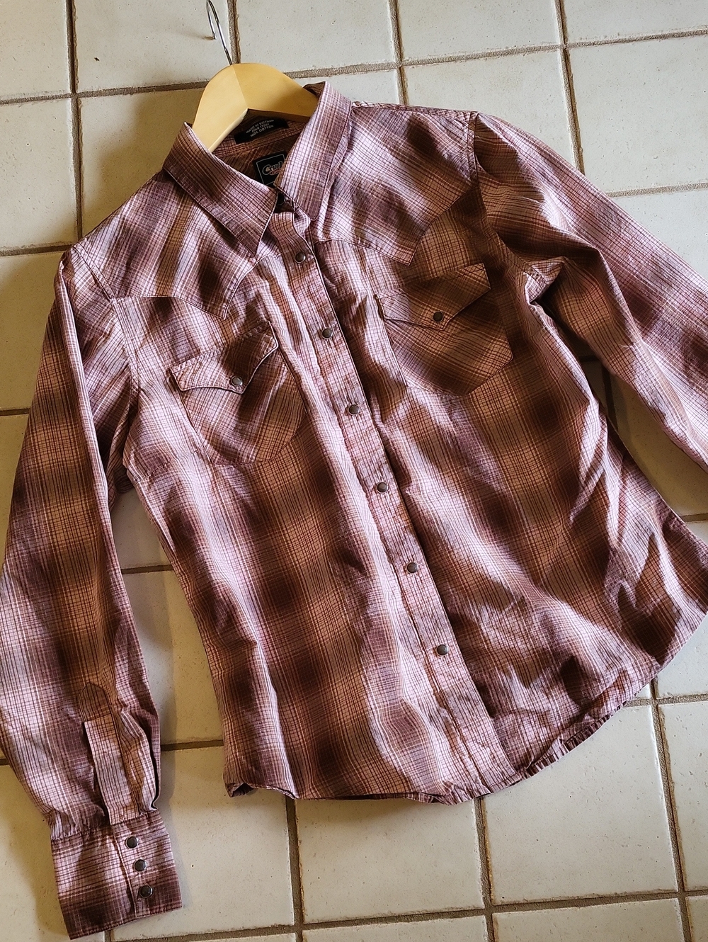 Cruel Long-Sleeve Plaid Button-Up Shirt - Mauve/Brown. Girls L
